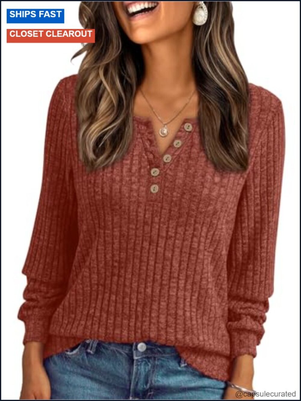 Long Sleeve Henley Tunic Sweater Top Lightweight Stretchy Blouse